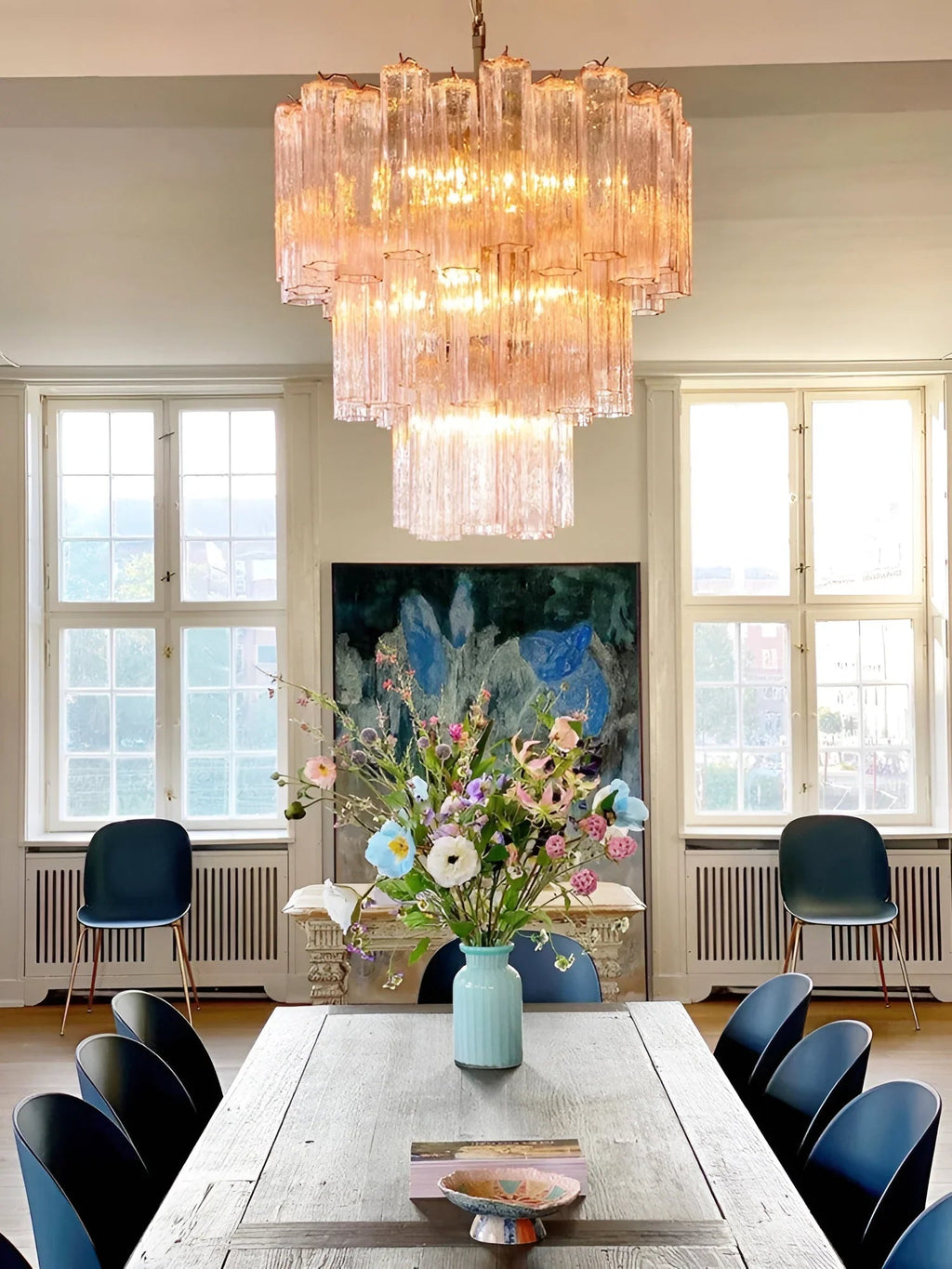 Elegant Pink Murano Glass Tube Chandelier product image