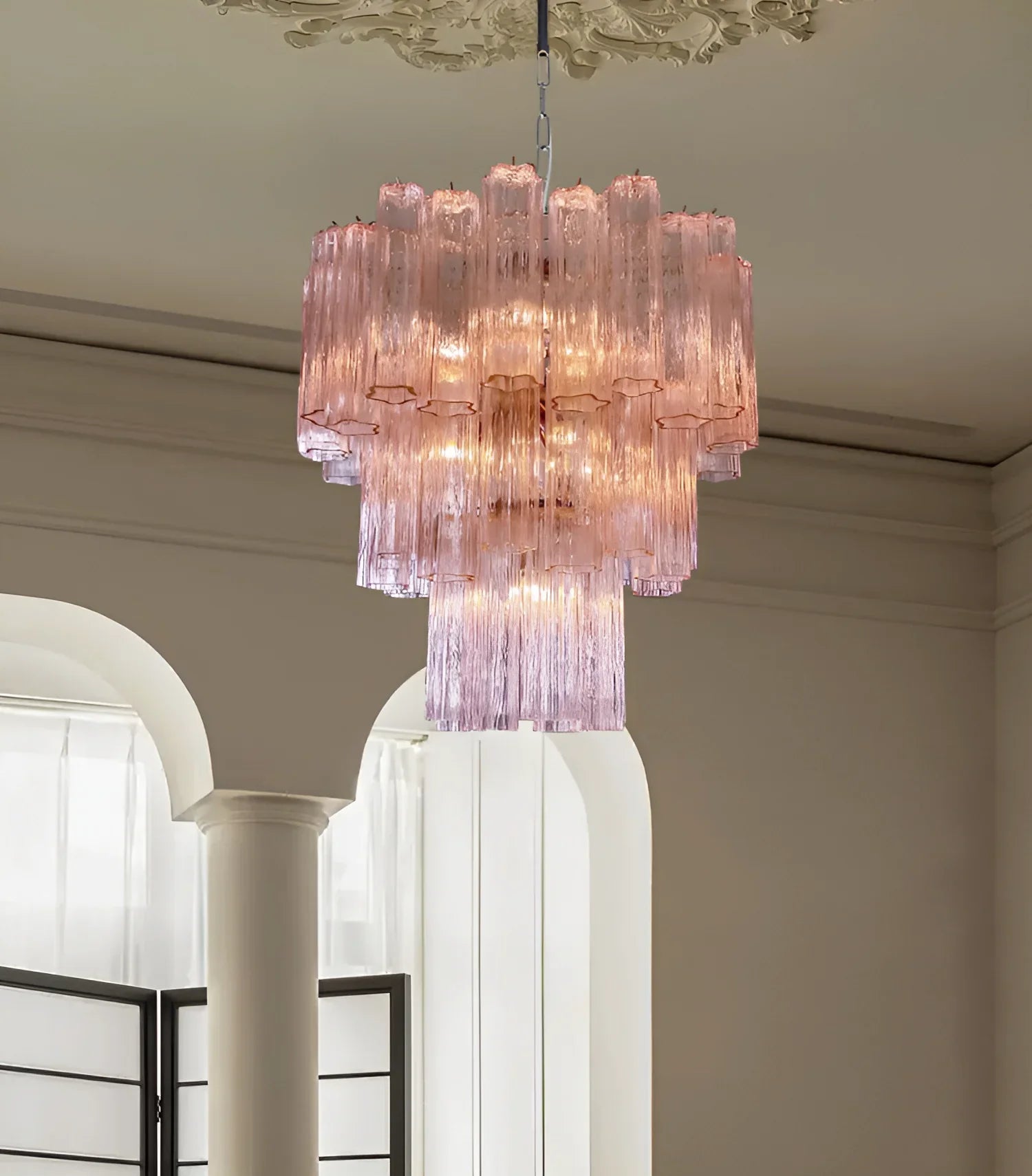 Elegant Pink Murano Glass Tube Chandelier product image