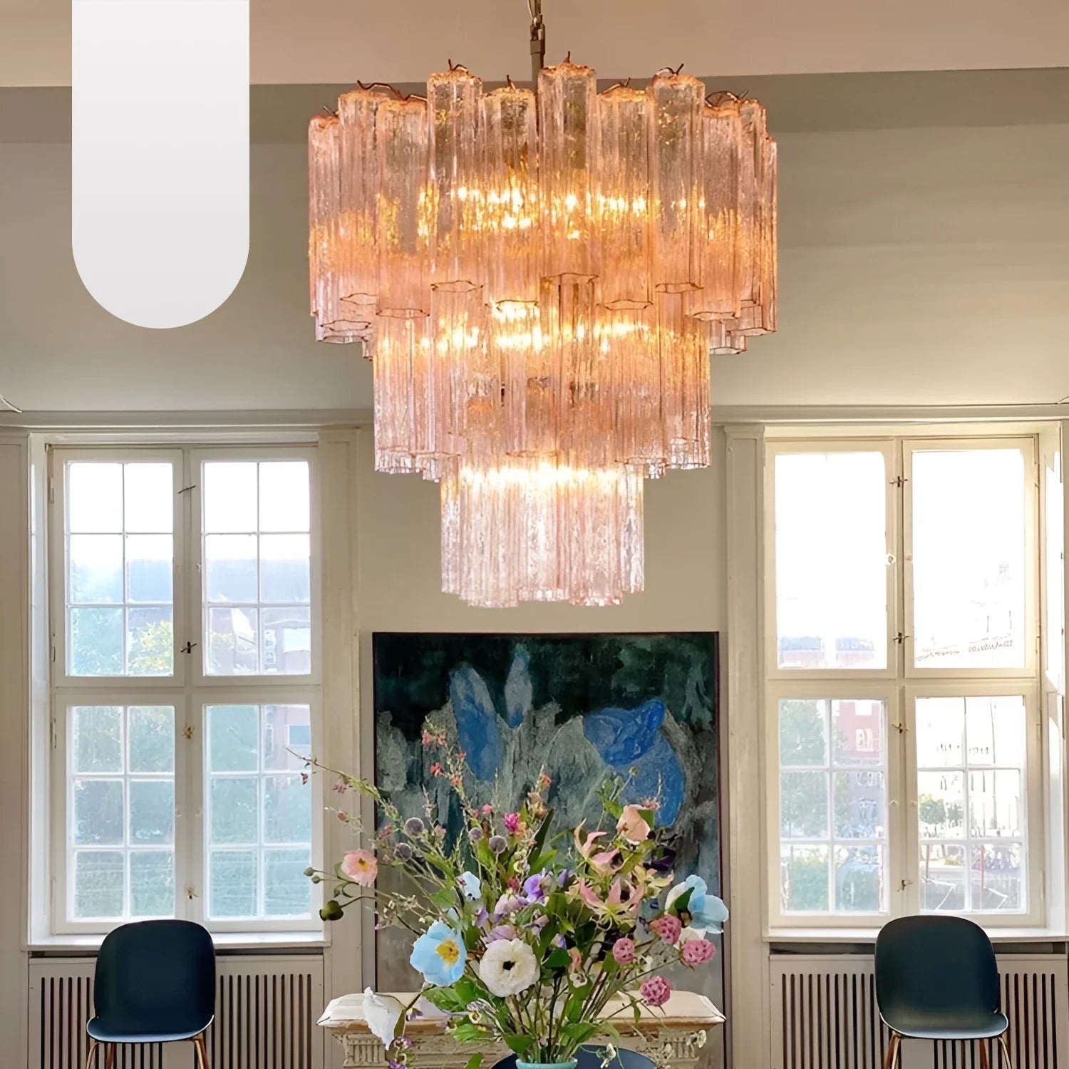 Elegant Pink Murano Glass Tube Chandelier product image