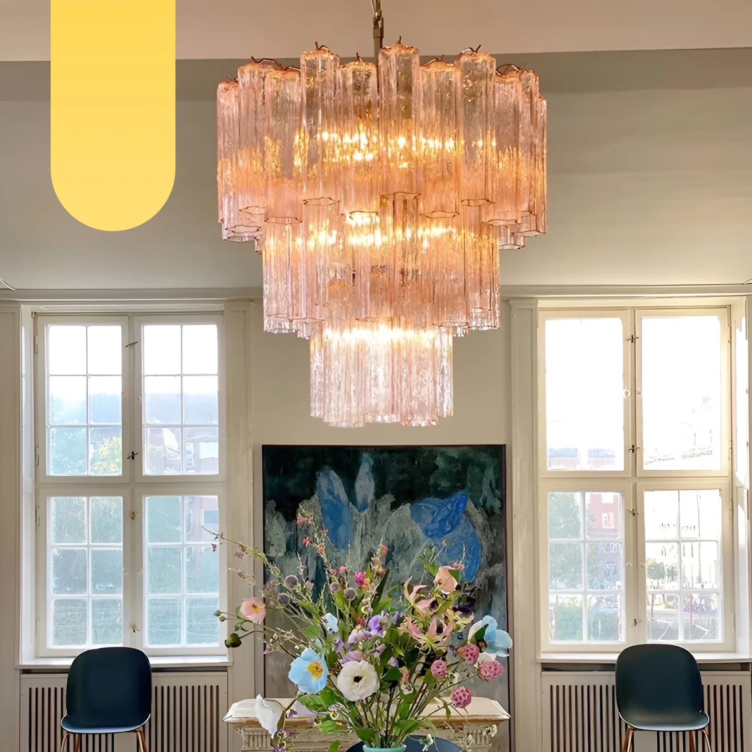 Elegant Pink Murano Glass Tube Chandelier product image