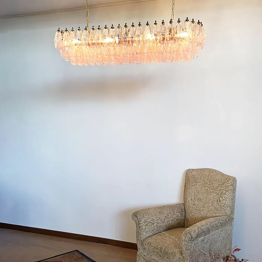 Elegant Pink Murano Poliedri Chandelier detail view