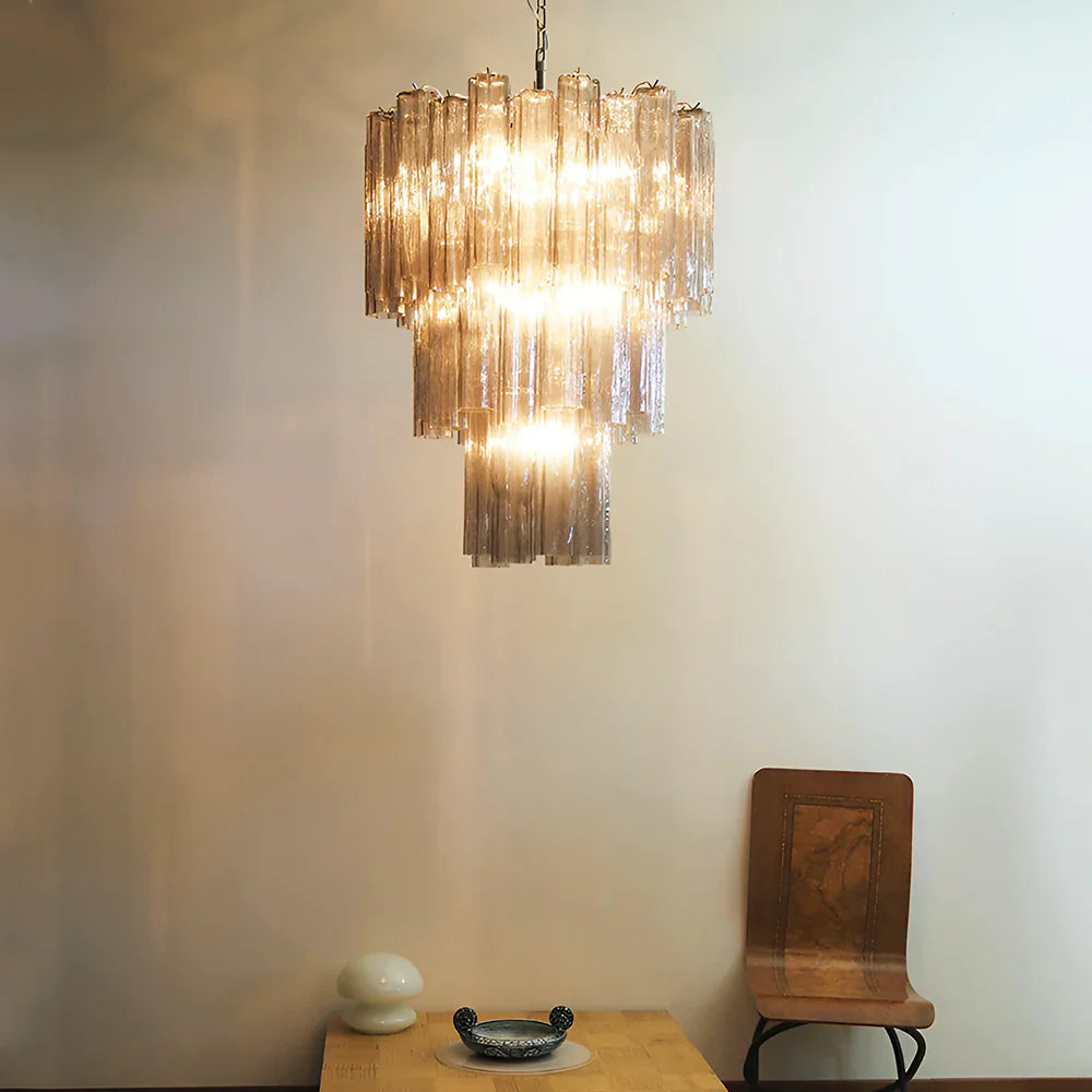 Elegant Smoke Murano Glass Tube Chandelier detail view