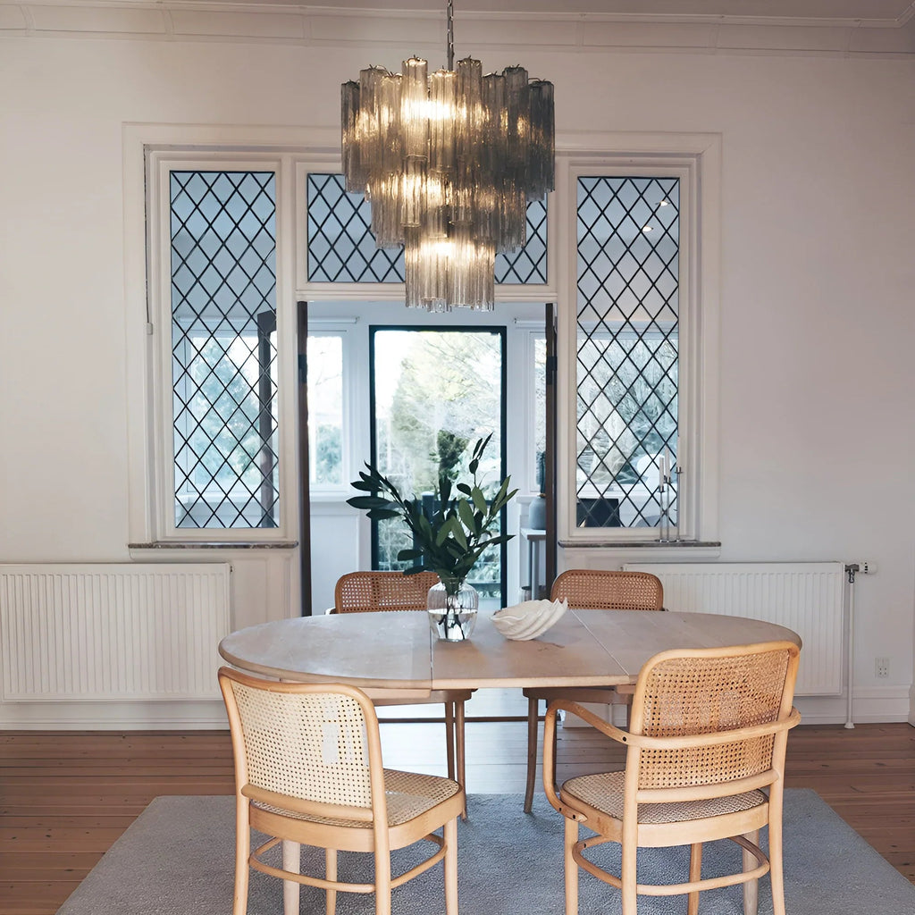 Elegant Smoke Murano Glass Tube Chandelier material and finish detail