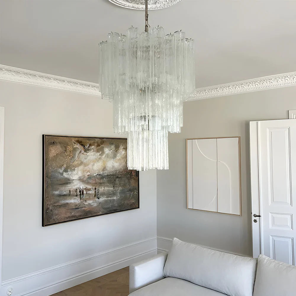 Elegant Transparent Murano Glass Tube Chandelier detail view