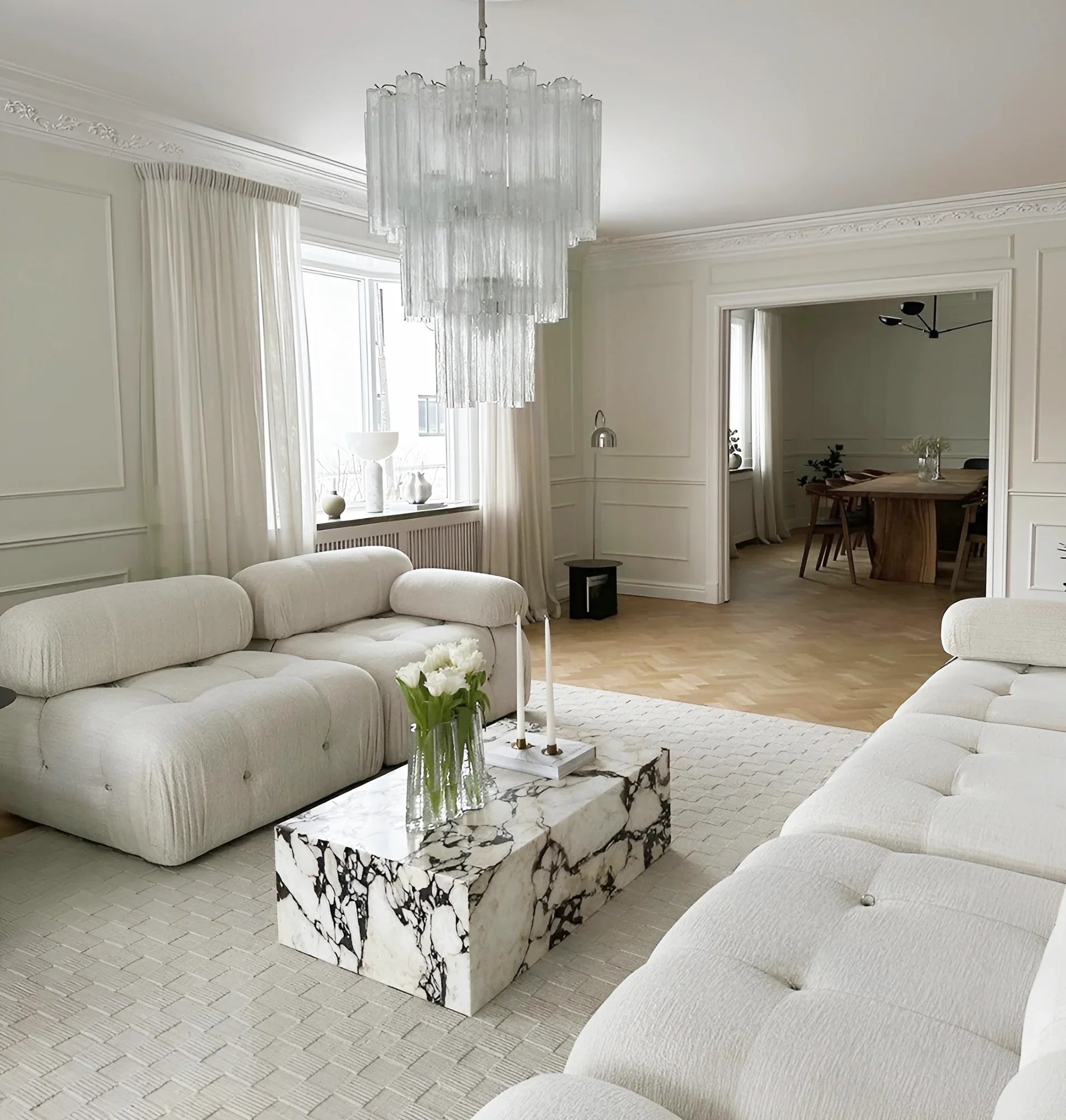 Elegant Transparent Murano Glass Tube Chandelier material and finish detail