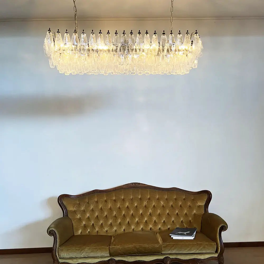 Elegant Transparent Murano Poliedri Chandelier detail view