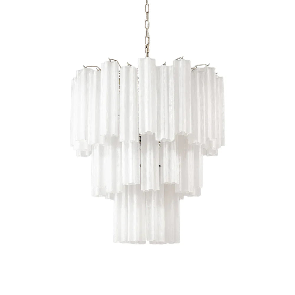 Elegant White Murano Glass Tube Chandelier by Bling Lighting Studio