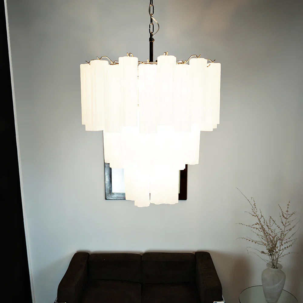 Elegant White Murano Glass Tube Chandelier detail view