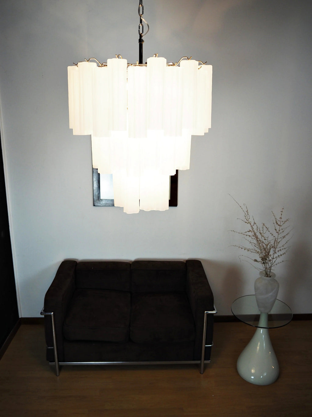 Elegant White Murano Glass Tube Chandelier material and finish detail