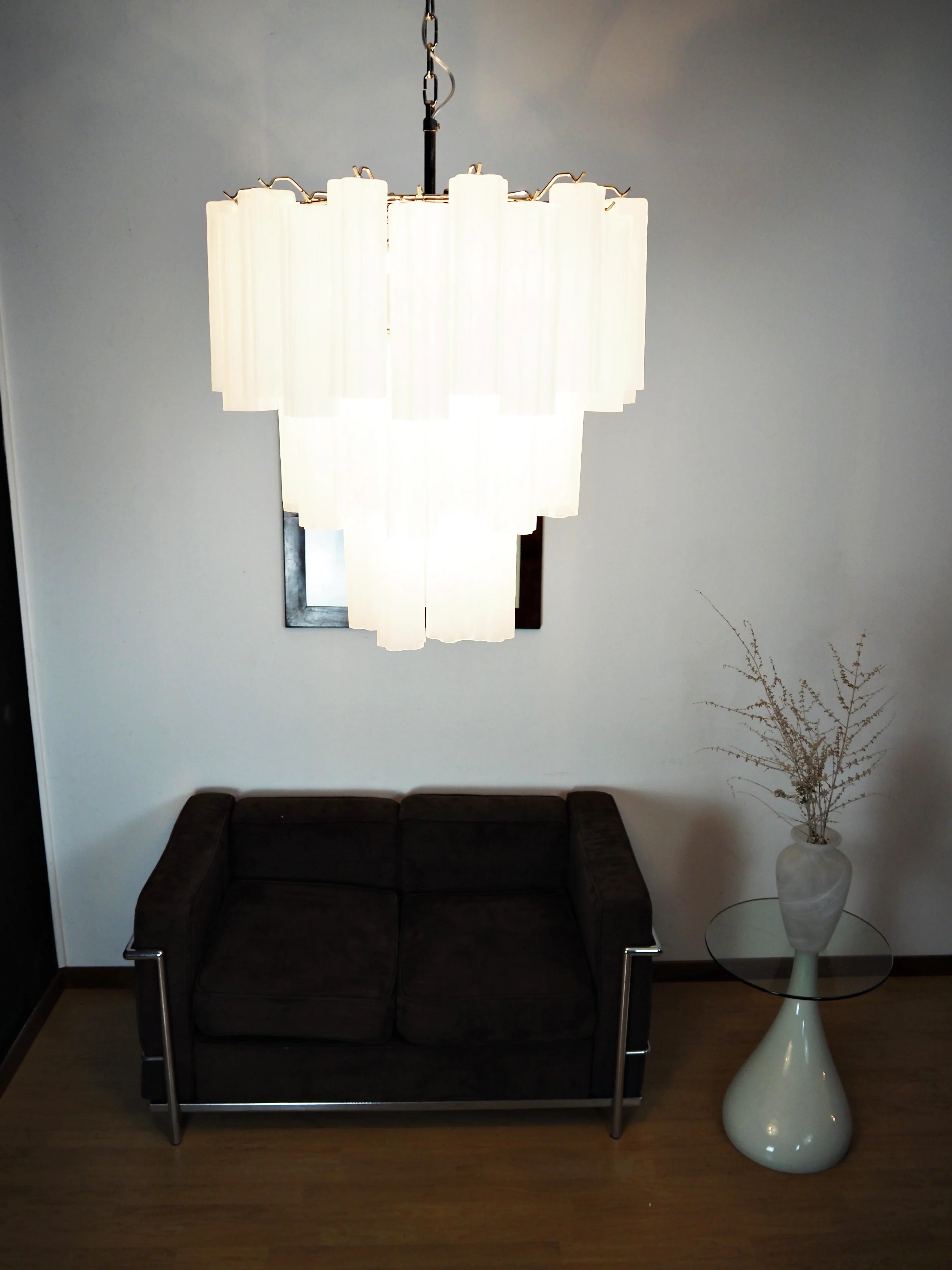 Elegant White Murano Glass Tube Chandelier material and finish detail