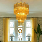 Elegant Yellow Murano Glass Tube Chandelier material and finish detail