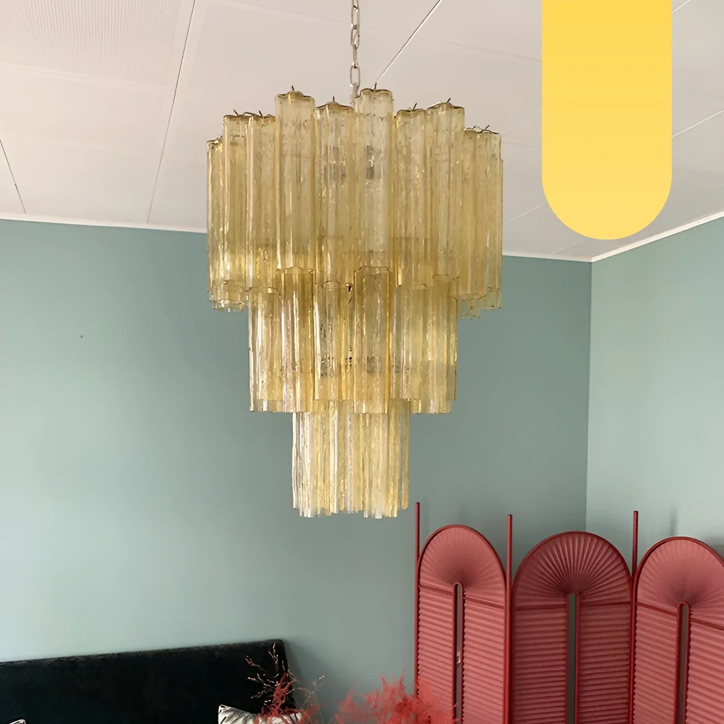 Elegant Yellow Murano Glass Tube Chandelier product image