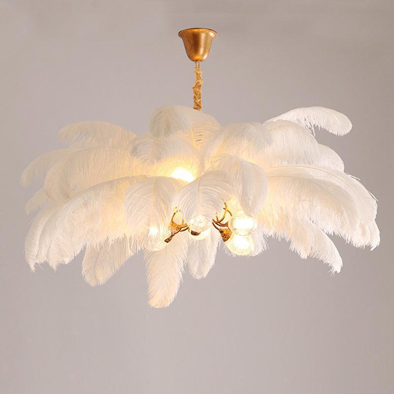 Elva Brass Palm Tree Feather Chandelier by Bling Lighting Studio