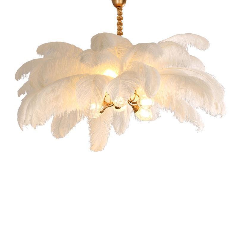 Elva Brass Palm Tree Feather Chandelier by Bling Lighting Studio
