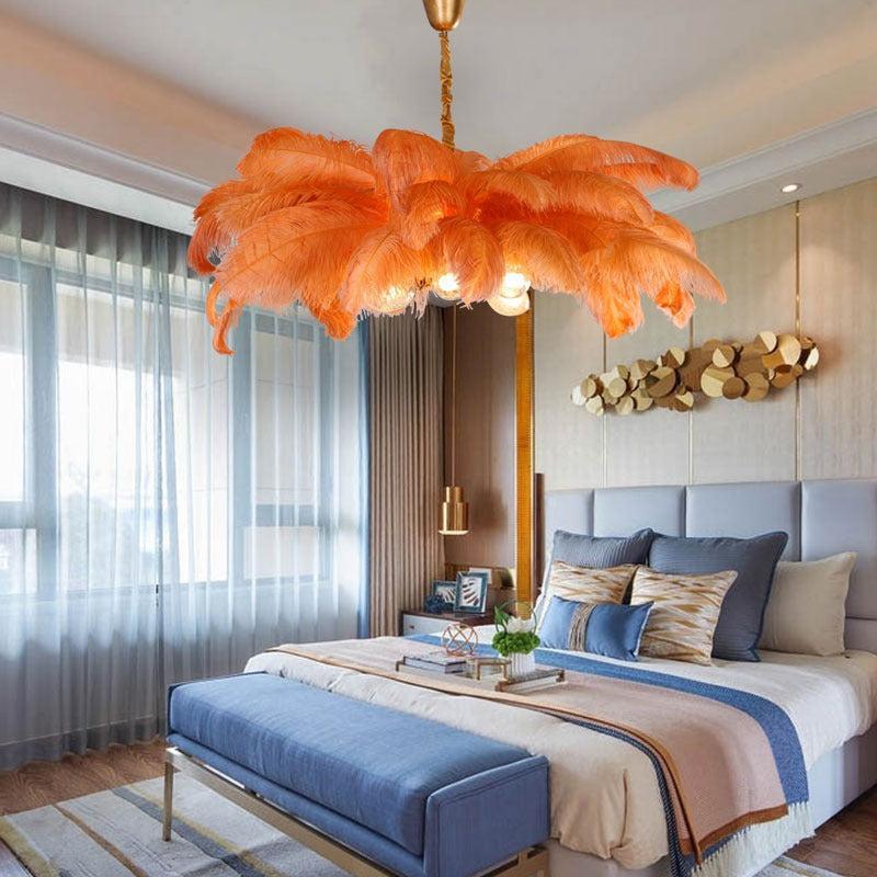 Elva Brass Palm Tree Feather Chandelier by Bling Lighting Studio