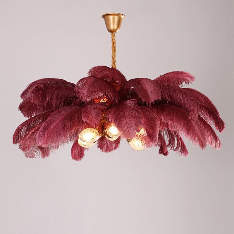 Elva Brass Palm Tree Feather Chandelier by Bling Lighting Studio