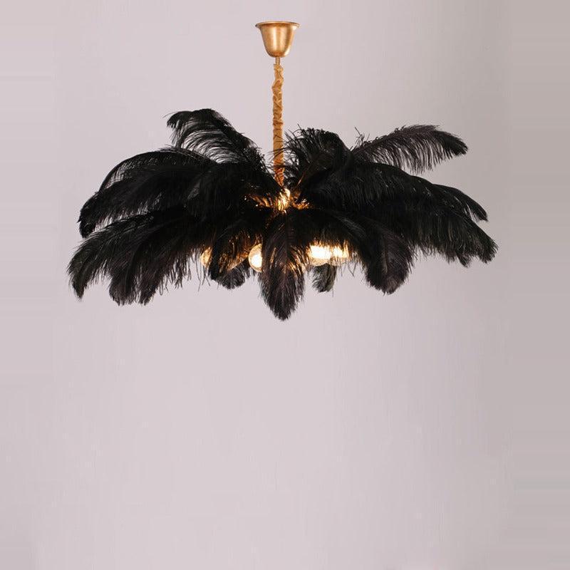 Elva Brass Palm Tree Feather Chandelier by Bling Lighting Studio
