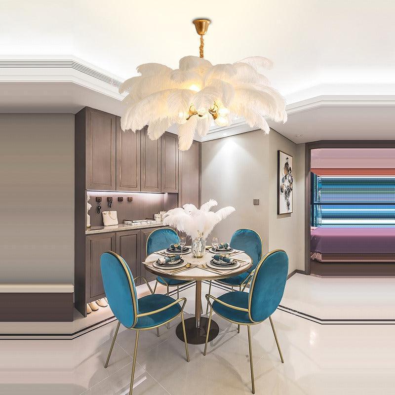 Elva Brass Palm Tree Feather Chandelier by Bling Lighting Studio