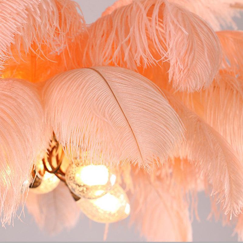 Elva Brass Palm Tree Feather Chandelier by Bling Lighting Studio