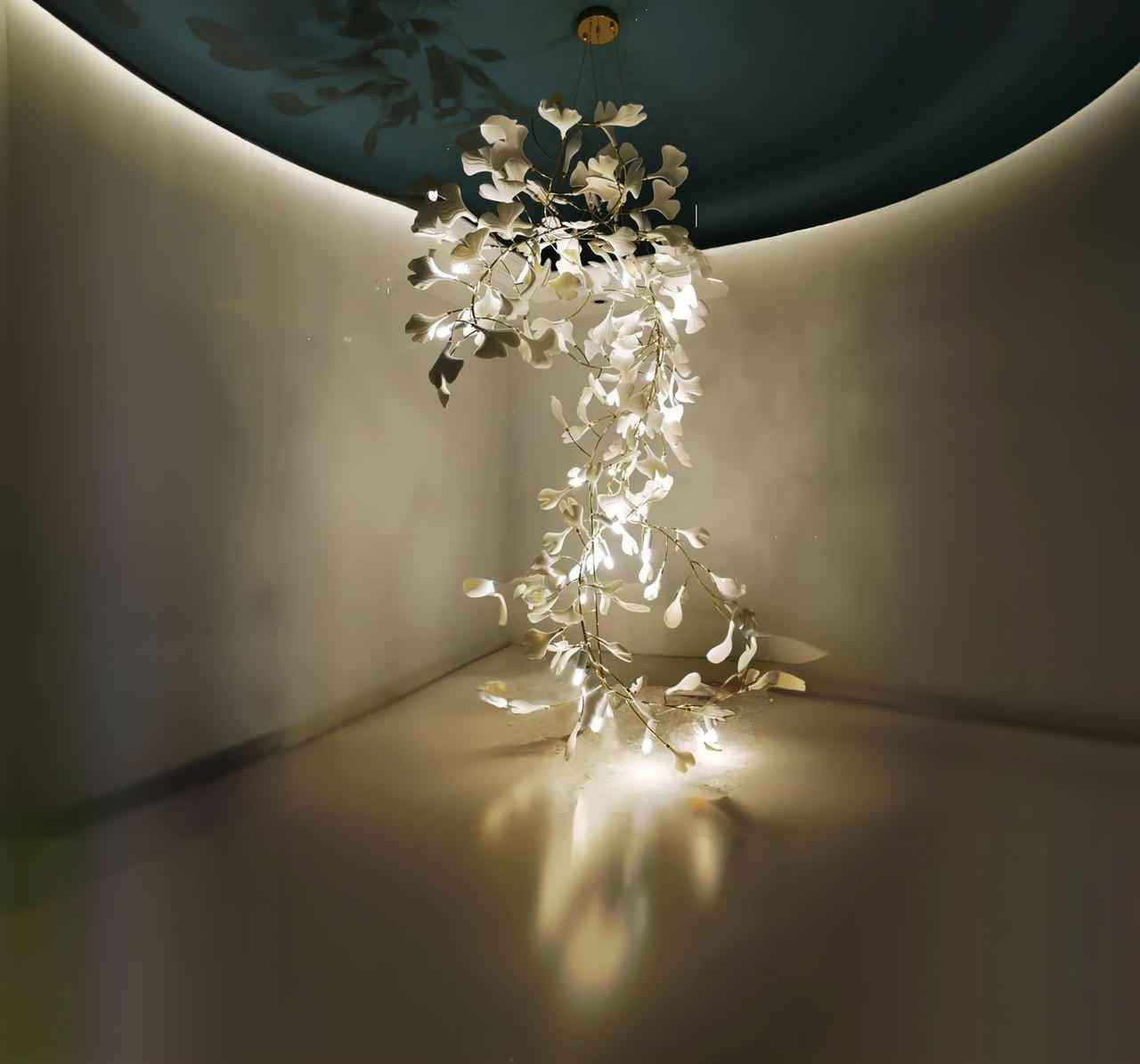 Eudora Modern White Porcelain Chandelier: Luxury Designer Porcelain Lighting - Leaf Shaped On Polished Chrome Or Gold Branch Frame