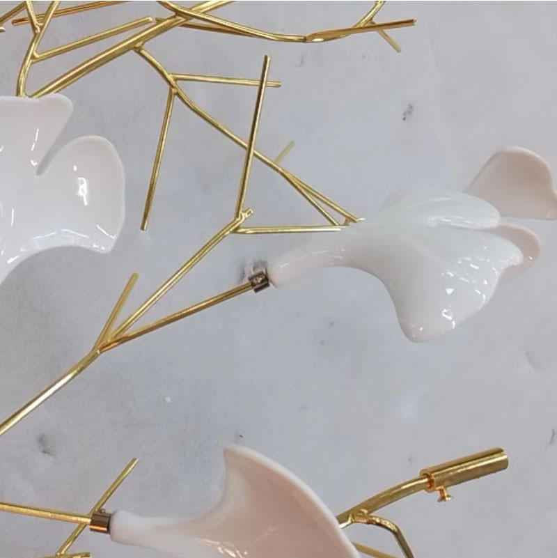 Eudora Modern White Porcelain Chandelier: Luxury Designer Porcelain Lighting - Leaf Shaped On Polished Chrome Or Gold Branch Frame