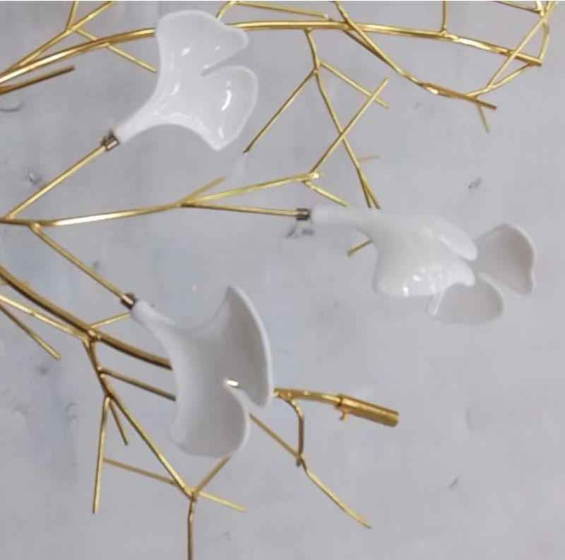 Eudora Modern White Porcelain Chandelier: Luxury Designer Porcelain Lighting - Leaf Shaped On Polished Chrome Or Gold Branch Frame