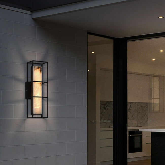 Saga Indoor / Outdoor Alabaster Wall Sconce by Bling Lighting Studio