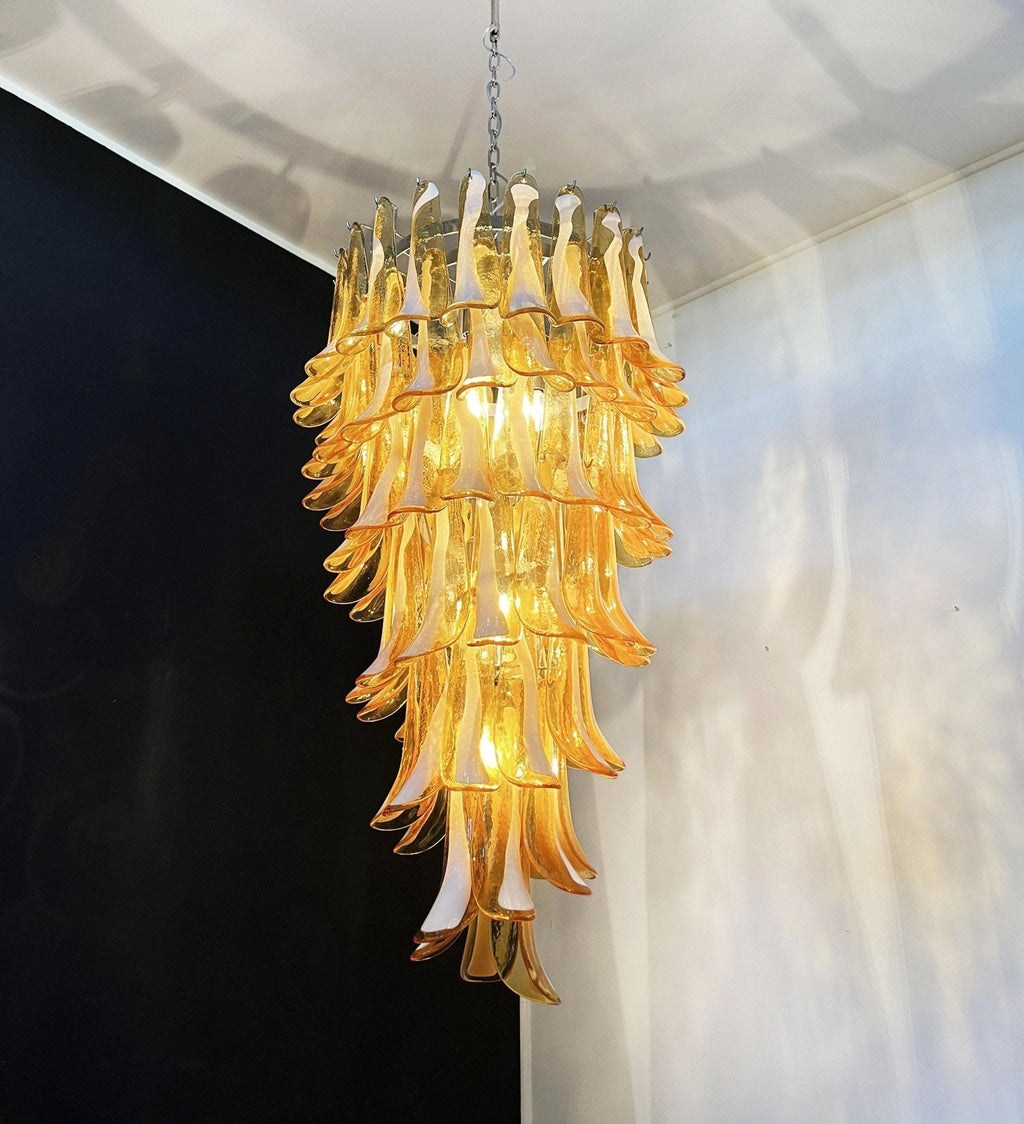 Exquisite Murano Amber Petals Spiral Chandelier detail view