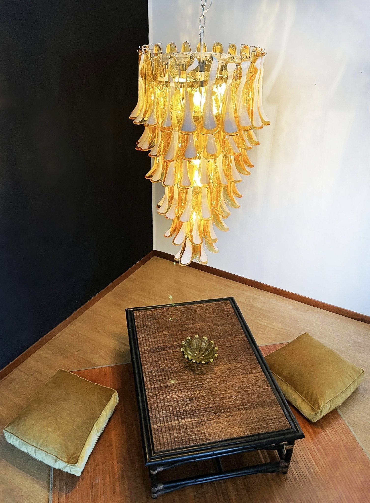 Exquisite Murano Amber Petals Spiral Chandelier material and finish detail