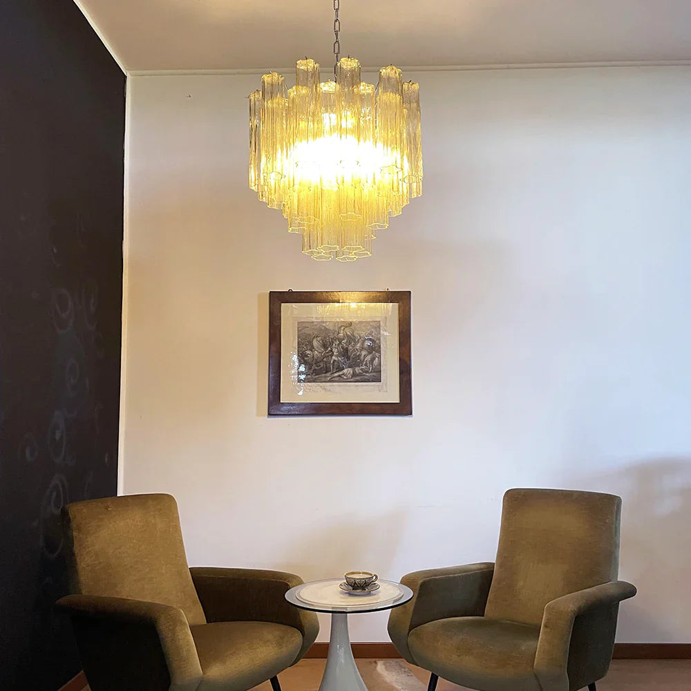 Fantastic Murano Amber Glass Tube Chandelier detail view