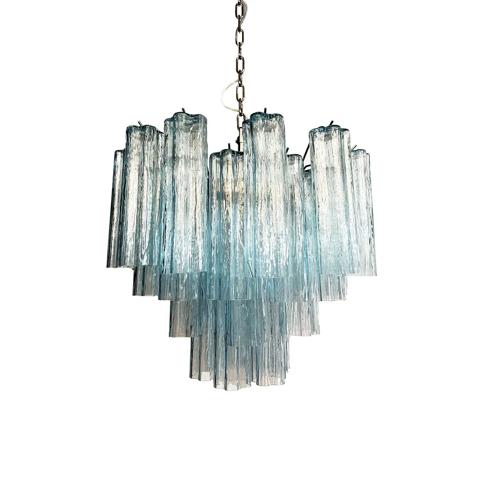 Fantastic Murano Blue Glass Tube Chandelier by Bling Lighting Studio