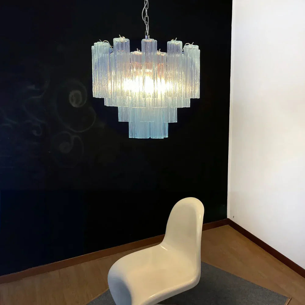 Fantastic Murano Blue Glass Tube Chandelier detail view