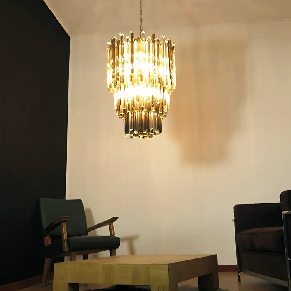 Fantastic Murano Prisms Smoked Transparent Chandelier detail view