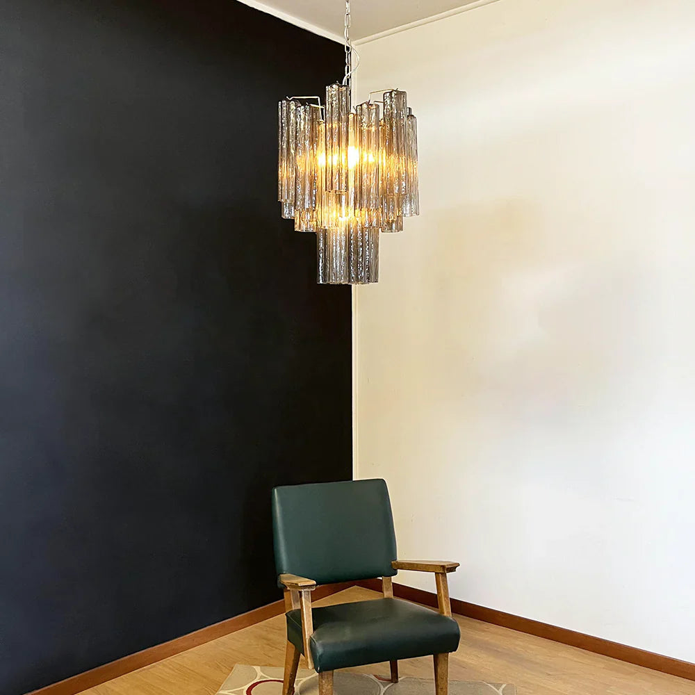 Fantastic Smoked Murano Glass Tube Chandelier detail view
