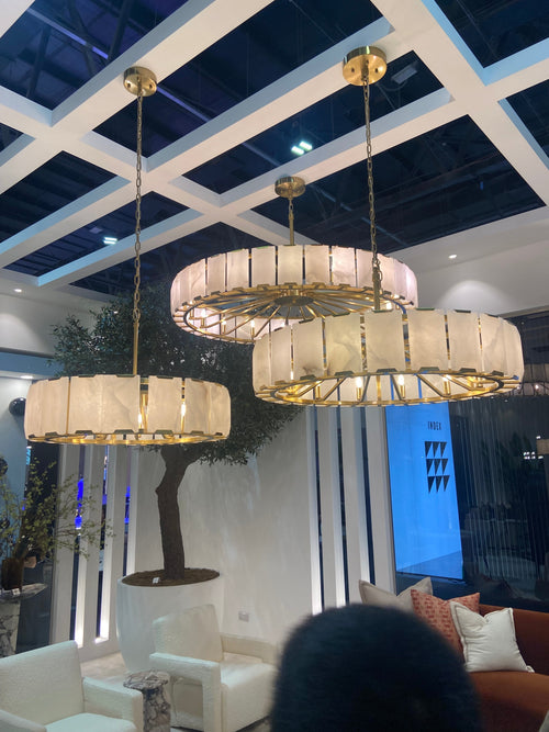 Modern Round Alabaster Chandelier for Living Room/Bedroom by Bling Lighting Studio