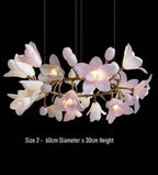 Calliope: Branching Tulip Lighting - Porcelain Flower Chandelier - Light Pink And White Ceramic Chandelier Lighting