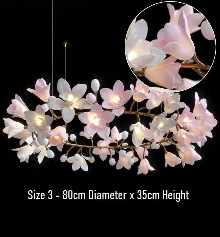 Calliope: Branching Tulip Lighting - Porcelain Flower Chandelier - Light Pink And White Ceramic Chandelier Lighting