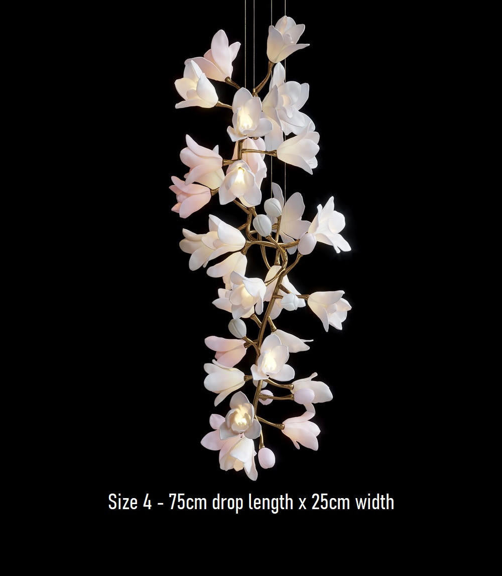 Calliope: Branching Tulip Lighting - Porcelain Flower Chandelier - Light Pink And White Ceramic Chandelier Lighting