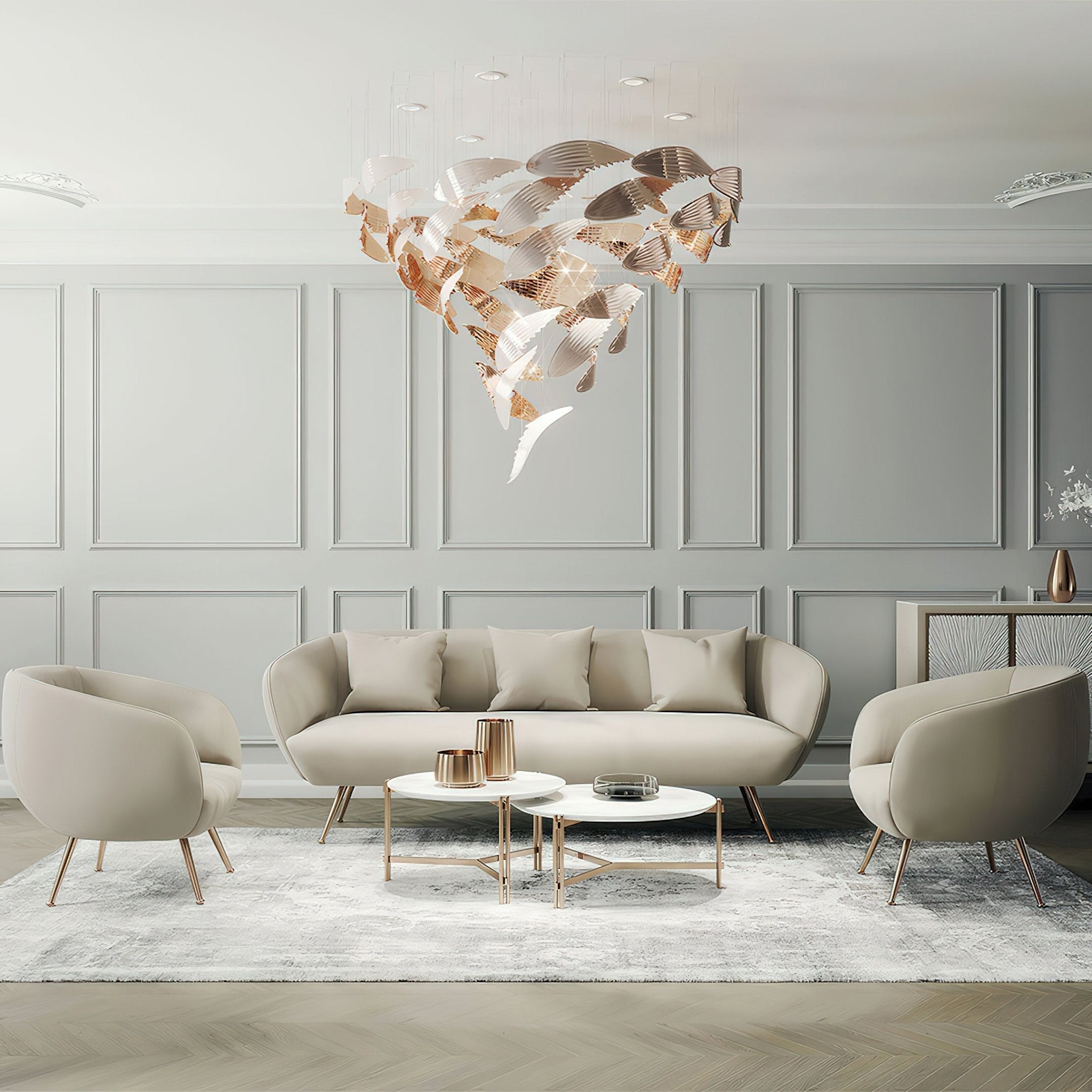 Fluid Layered Glass Ceiling Chandelier material and finish detail