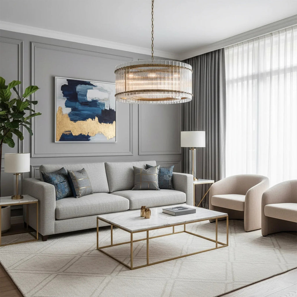 Grand Tiered Chandelier with Fluted Glass Rod