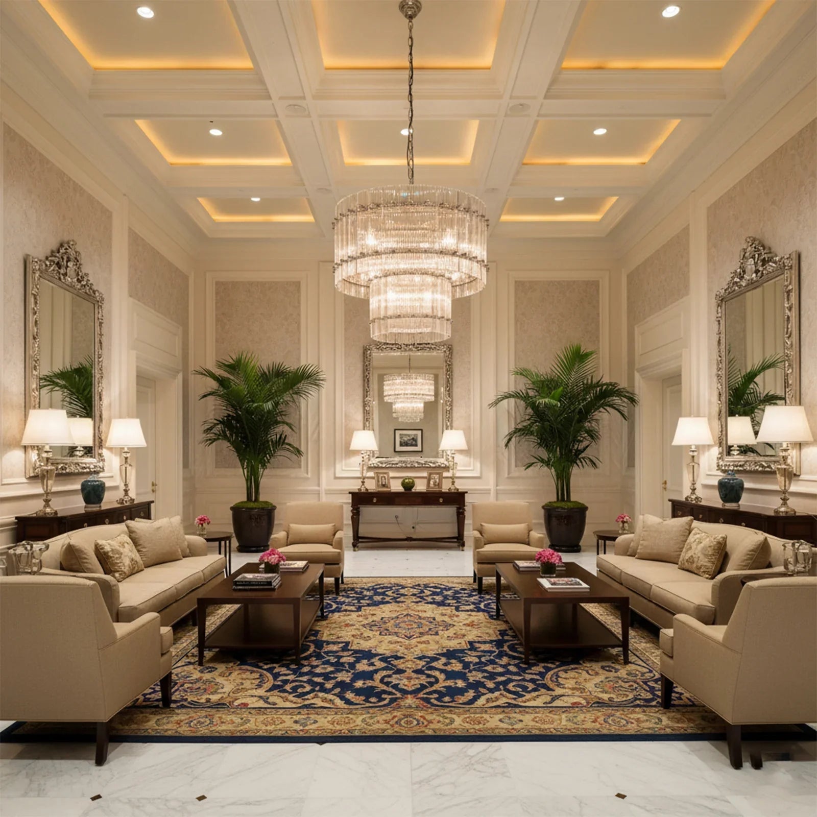 Grand Tiered Chandelier with Fluted Glass Rod