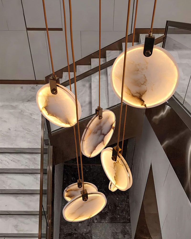 Postmodern LED Spanish Marble Chandelier Lamp in Brass for staircase by Bling Lighting Studio