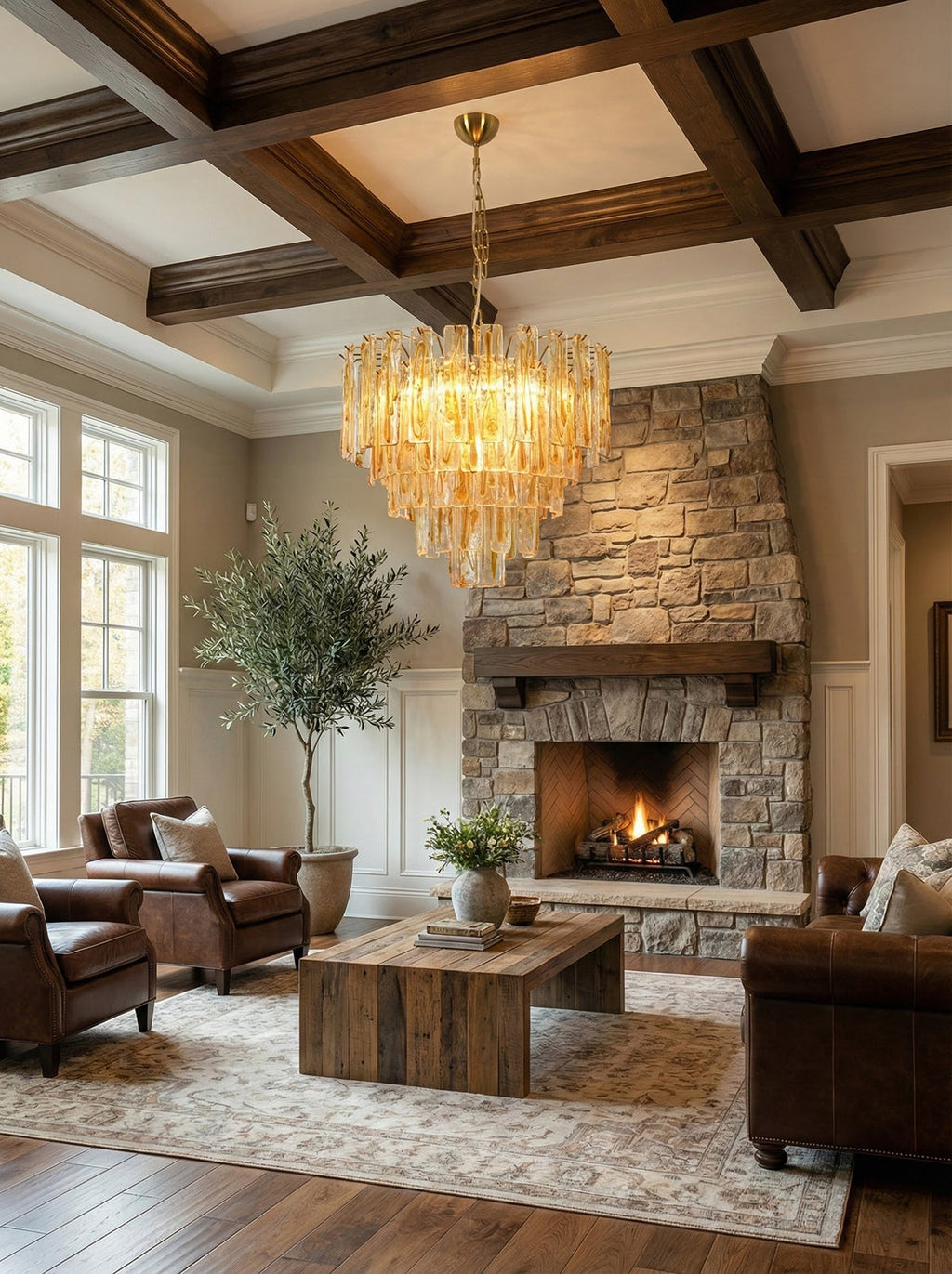 Honey Rectangular Glass Chandelier material and finish detail