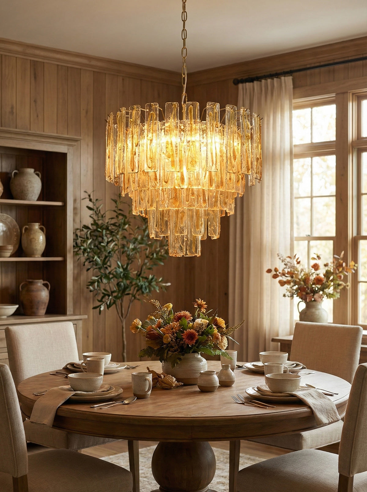 Honey Rectangular Glass Chandelier detail view