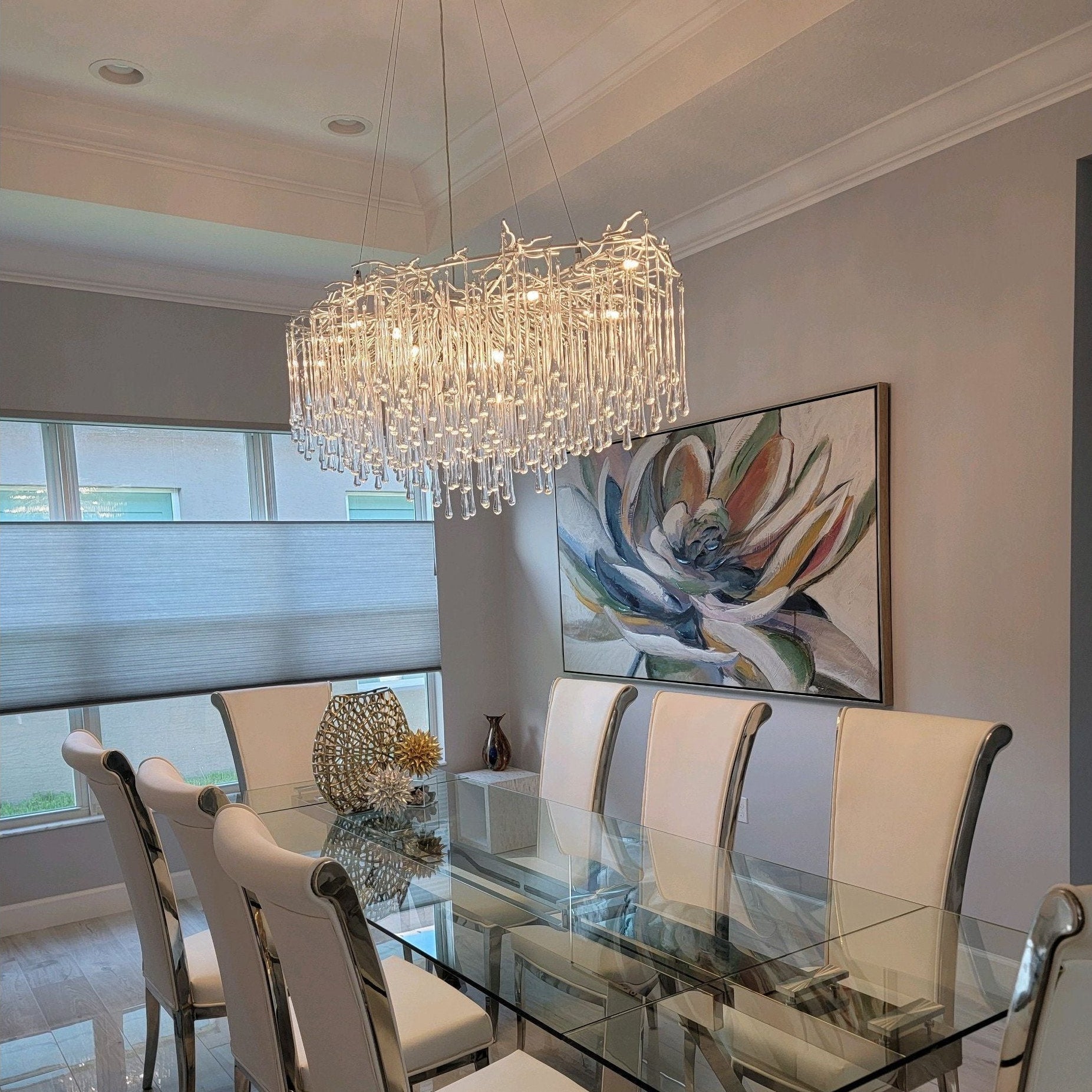 Lukas Oval Branching Brass Linear Teardrop Chandelier by Bling Lighting Studio
