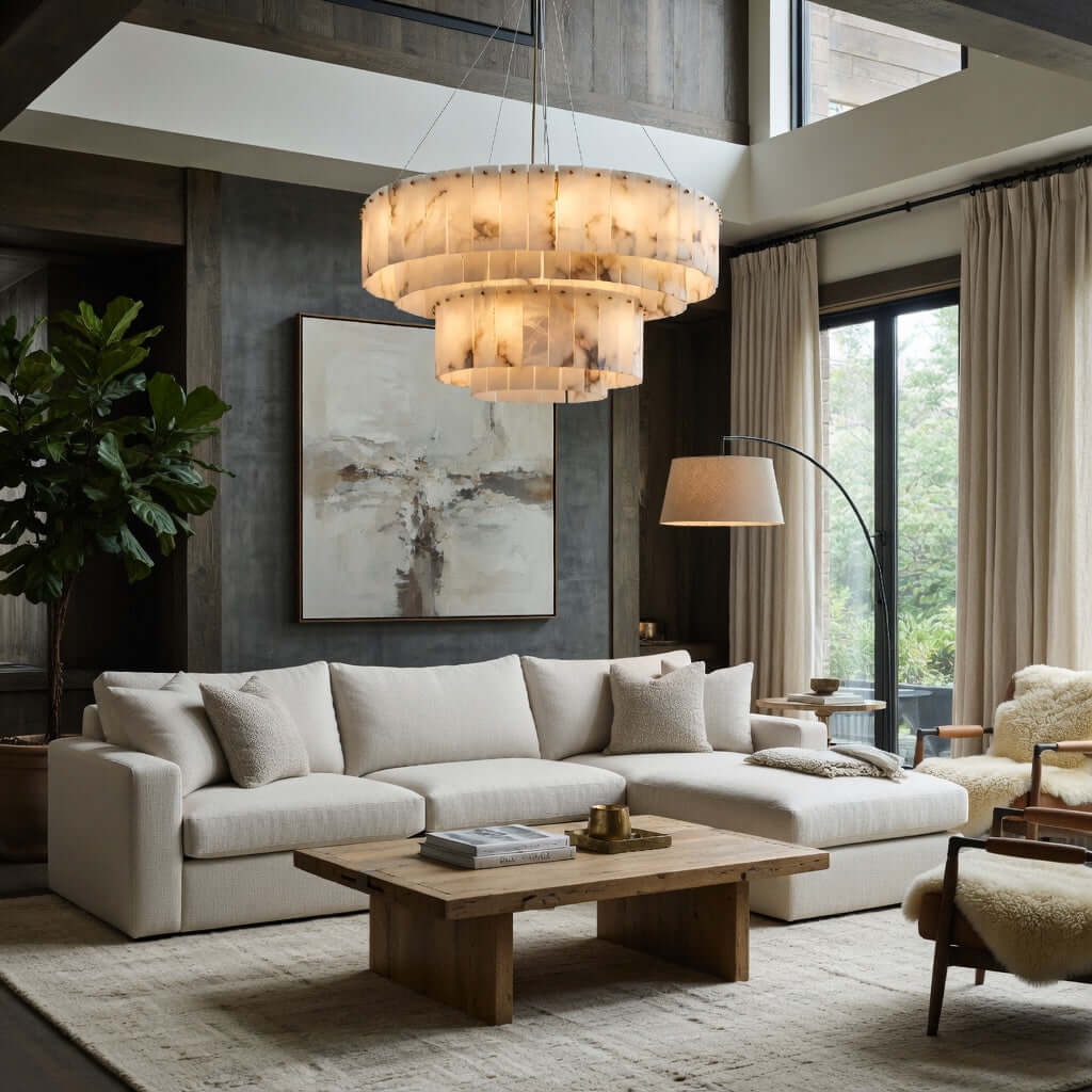 Oakley Layered Alabaster Chandelier - 31"
