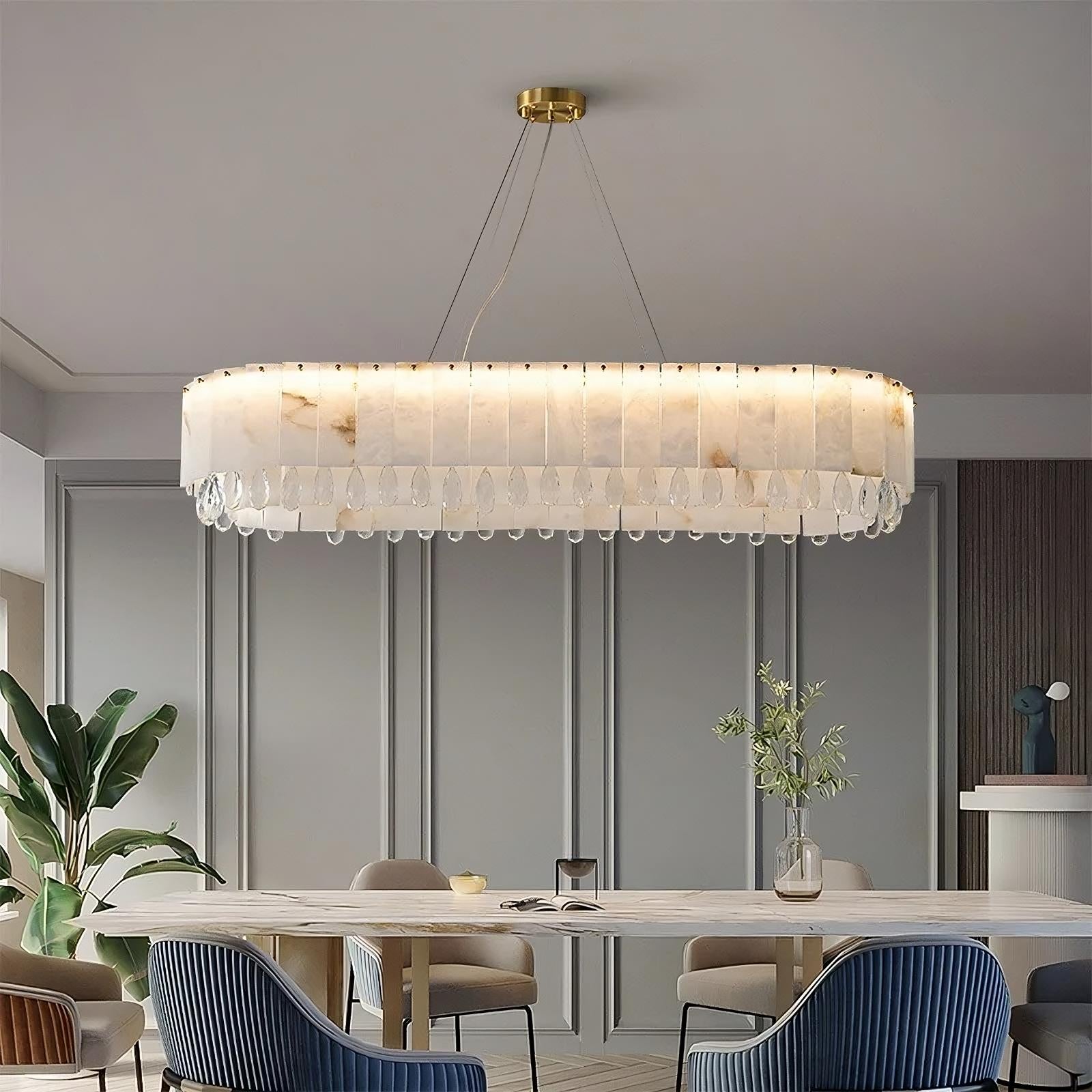 Stuart Modern Alabaster & Crystal Dining Room Chandelier by Bling Lighting Studio
