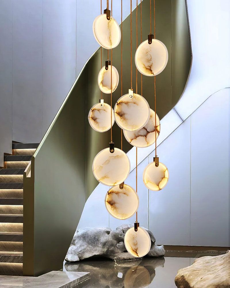 Postmodern LED Spanish Marble Chandelier Lamp in Brass for staircase by Bling Lighting Studio