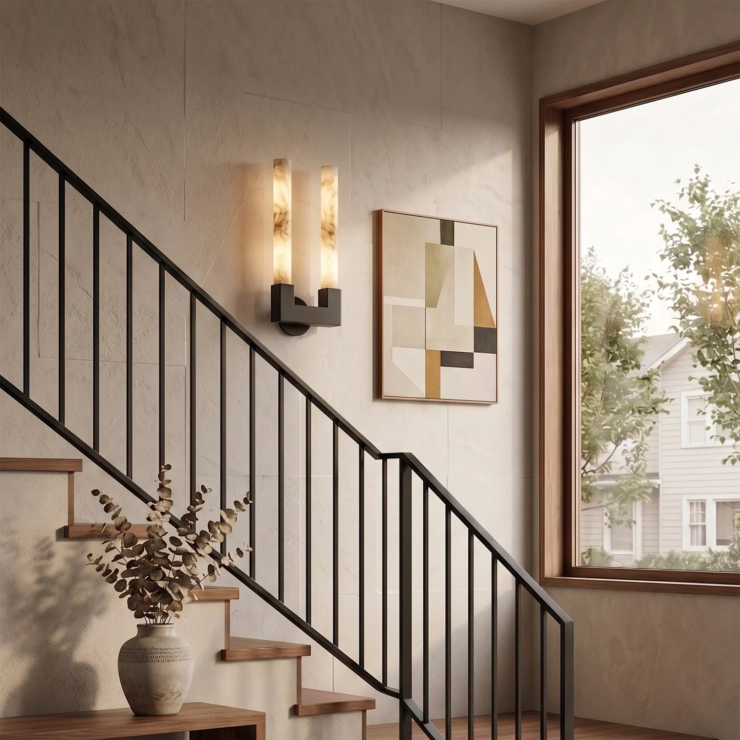 Linear Cylindrical Alabaster Wall Sconce