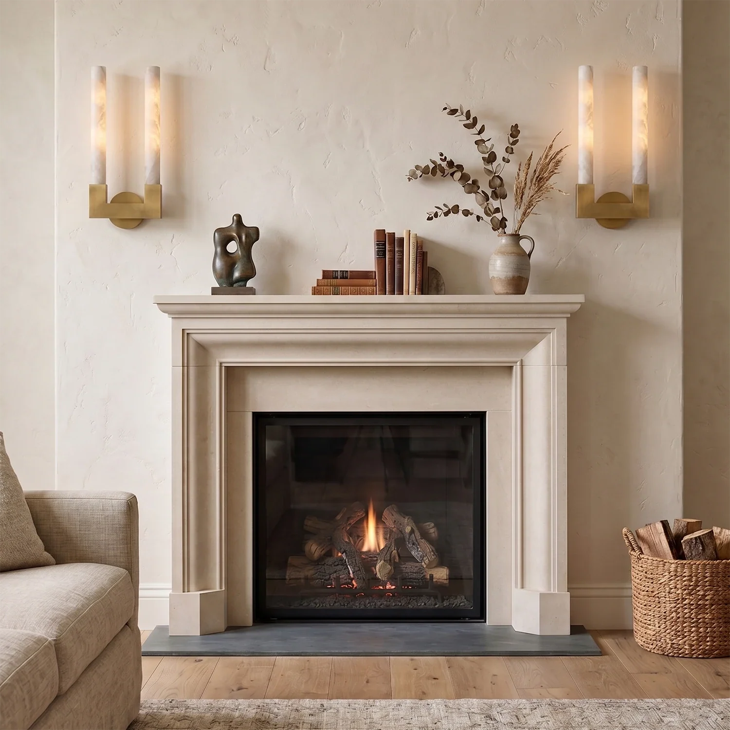 Linear Cylindrical Alabaster Wall Sconce